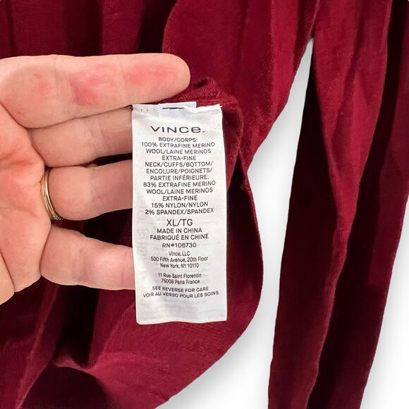 NWT Vince Mens XL 100% Extra Fine Merino Wool Crew Neck Sweater Burgundy Red - Picture 5 of 7